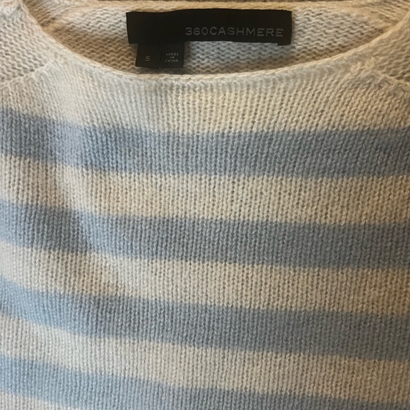 360 Cashmere Light Blue and White Striped Sweater - Picture 3 of 7